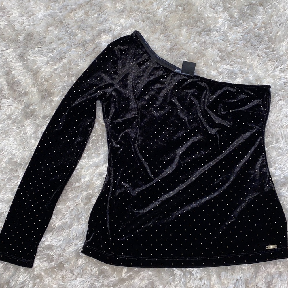A/X Armani Exchange Black Asymmetrical Long Sleeve Blouse